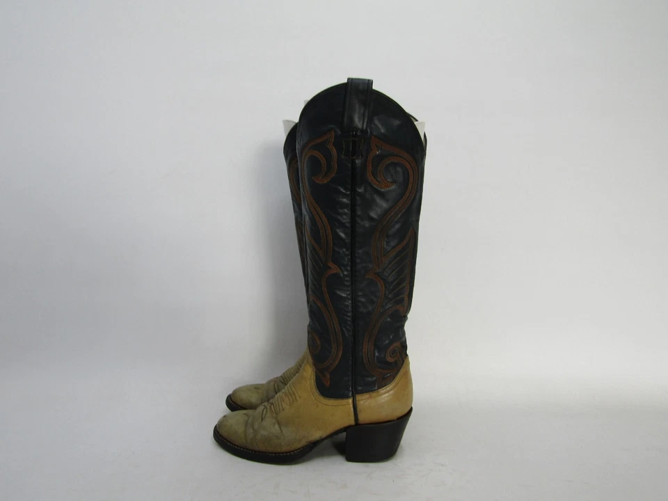 Larry Mahan Womens Size 4.5 B Blue Brown Leather Cowboy Western Boots - Image 1 of 4