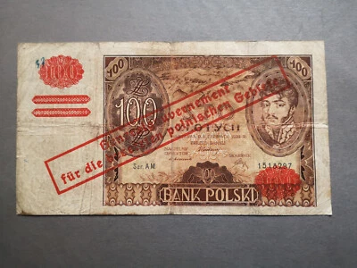 Poland,Bank Polski 100 Zlotych 1932, WWII German occupation overprint - Image 1 of 2