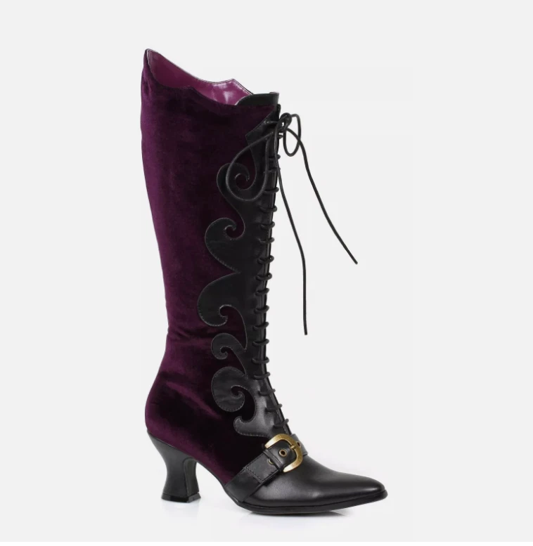 Botas Disfraz Mujer Terciopelo Púrpura Maléfica Reina Malvada Hocus Pocus Con Cordones Foto 1 de 1