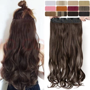 Real Natural AS Human Clip in Hair Extension Invisible One Piece Long Wavy Curly - Picture 1 of 55