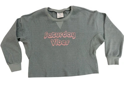 Sudadera corta Sly Fox Saturday Vibes azul/verde mediana cómoda acogedora suave para mujer Foto 1 de 4