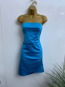 Hollister Ladies Blue Strapless Satin Party Wedding Dress Size 16 XL Wrap Front - Picture 1 of 5