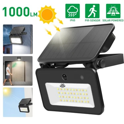 1000lm LED Solar Wall Lights PIR Motion Sensor 3CCT Security Flood Lamps Outdoor - Image 1 of 4