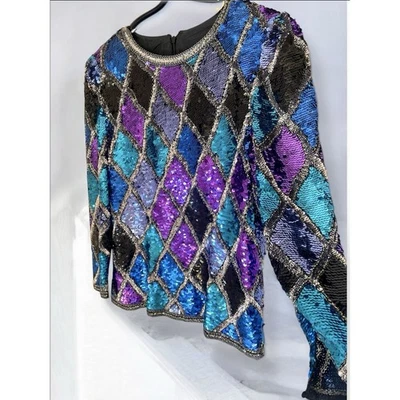 Preciosa Blusa De Colección Años 80 Lentejuelas Arlequín S-M Disco Glam Y2K Fiesta Estudio 54  Foto 1 de 4