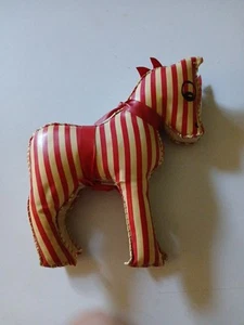Vinyl Oil Cloth  Striped  Plush Horse Antique Stuffed Animal Rare 1950s - Picture 1 of 5
