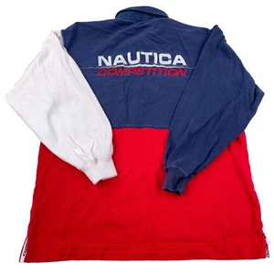 Polo Rugby Nautica Vintage Uomo XL Rosso Bianco Blu Colorblock Y2K Competitio - Foto 1 di 17