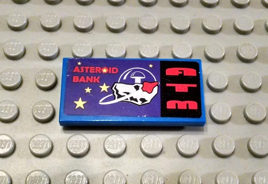LEGO Azulejo Azul 2x4 con Banco de Asteroides y Espacio ATM Patrón Pegatina Foto 1 de 1