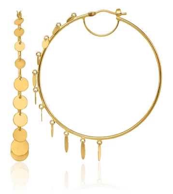 14K Solid Yellow Gold Graduated Discs Round Large Hoop Earrings - Image 1 of 4