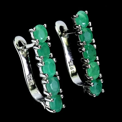 925 Sterling Silber Ohrringe Oval Smaragd 4x3mm Natürlicher Edelstein, Schmuck - Bild 1 von 4