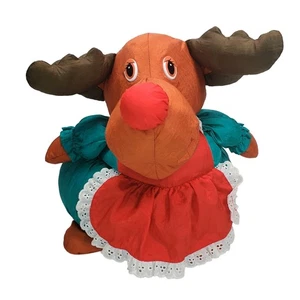Vtg Parachute Material Plush Reindeer Trinket Box Nylon Basket Christmas 12" - Picture 1 of 14