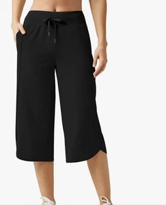 Women's Hiking Pants Capri Wide Leg Lightweight Plus Size UPF50+ Black Large - Picture 1 of 10