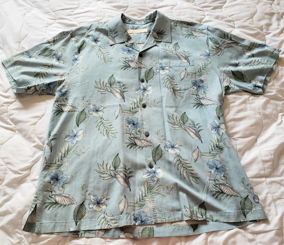 Camisa informal con botones de seda texturizada Slv para hombre TOMMY BAHAMA Seafoam Aqua corta, L Foto 1 de 1