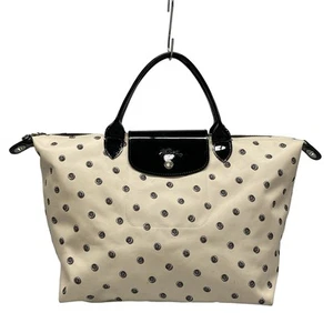 Auth LONGCHAMP Le Pliage - Cream Black Dark Gray Nylon Patent Leather Handbag - Picture 1 of 11