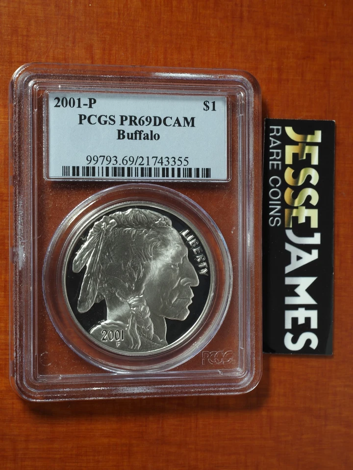 2001 P PROOF SILVER BUFFALO COMMEMORATIVE DOLLAR PCGS PR69 DCAM BLUE LABEL - Image 1 of 2
