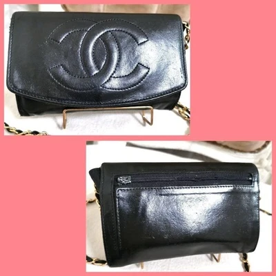 Bolso de Hombro CHANEL Grande Marca de Coco Cadena Cuero Negro con Tarjeta G., Correa Foto 1 de 4