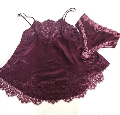VICTORIA'S SECRET DREAM ANGEL L Borgoña Encaje Babydoll Camisola Cheeky Panty Set Foto 1 de 4