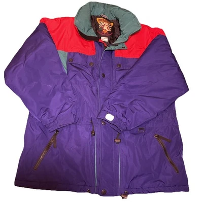 Jaqueta de esqui vintage Obermeyer masculina grande vermelha preta isolada snowboard ao ar livre - Imagem 1 de 4