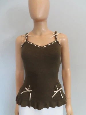 Christian dior oliva acanalado con cinta suéter/tanque sin mangas f 42/us 10 Foto 1 de 4