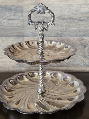 Vintage F.B. Bandeja de postre Rogers Silver Co 1883 remolino de dos niveles placa plateada EE. UU. Foto 1 de 4