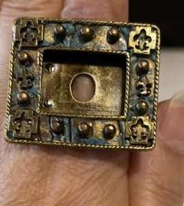 Vintage Fleur de Lis Pattern Picture Window Large Stretch Ring Copper Tone SZ:7+ - Picture 1 of 7