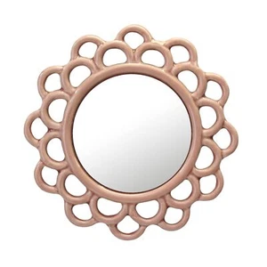 Stonebriar 9" Round Pale Pink Ceramic Cutout Accent Wall Mirror with Attached... - Picture 1 of 8