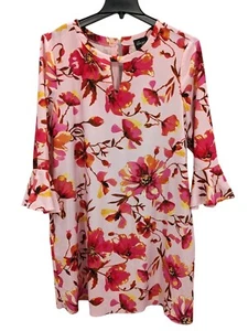 Beige By Eci Shift Dress Women Size XL Floral 3/4 Ruffle Sleeve Office Romantic - Picture 1 of 10