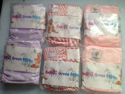 Lote de 6 Pañales de Bolsillo KaWaii Pequeño Bebé Verde Bambú Recién Nacido, 2 Insertos cada uno Foto 1 de 4