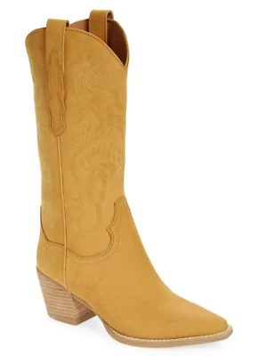 Botas de tacón occidental Jeffrey Campbell Dagget para mujer a mitad de la pantorrilla de cuero tostado talla 7 Foto 1 de 4