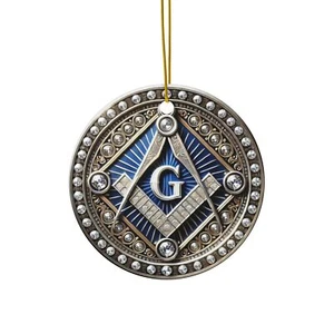 Elegantes Freimaurer Quadrat und Kompass mit Diamanten - auf Keramik gedruckt - Bild 1 von 4