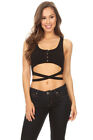 Solid, crop top in a fitted style, with a scoop neck, button trim, Wraped waist