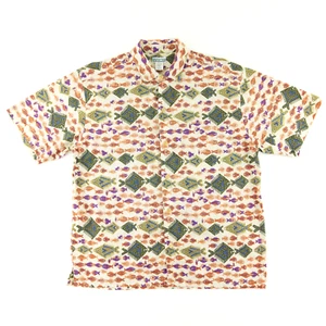 Patagonia Vintage 90s Mens Medium Fish Print Camp Shirt Short Sleeve Button Up - Bild 1 von 13