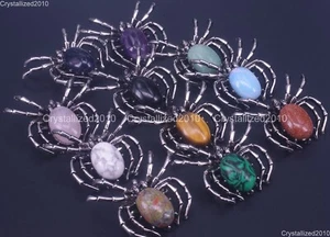 Natural Gemstone Spider Shap Healing Reiki Pendant Necklace Beads Tibetan Silver - Picture 1 of 26