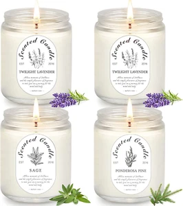 4 Pack Home Scented Lavender Jar Candles, 28 Oz 200 Hour Aromatherapy Candles, L - Picture 1 of 12