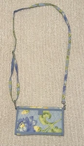 April Cornell Wallet Crossbody Strap Yellow Blue Floral Fabric Pouch Quilted - Picture 1 of 10