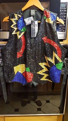 Новый с Ярлыками Бали H цветной блестки бисером черный жилет ручной работы Индонезии M красивый  - Изображение 1 из 4