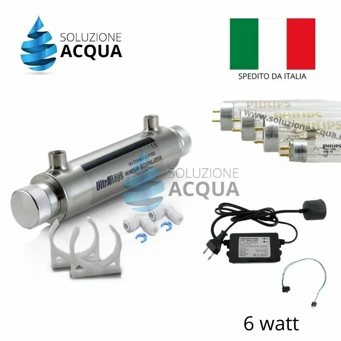 SOLUZIONE ACQUA DEBATTERIZZATORE STERILIZZATORE SISTEMA UV COMPLETO 6W DEPURATORE ACQUA OSMOSI
