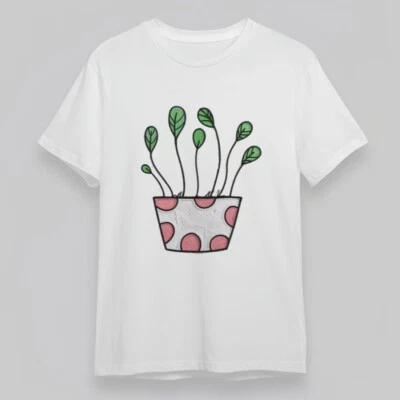 Camiseta clásica para mujer a lunares con tallo negro hoja verde camiseta verano Foto 1 de 4