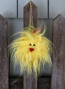 Easter Ornament Angora Chick Fuzzy Fabric Primitive Spring Decor 4 inch - Picture 1 of 4