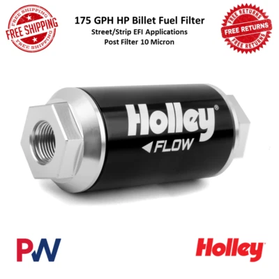 Топливный фильтр Holley 2 дюйма 175 галлонов в час л.с. в нормандском стиле, среда глубины 10 микрон, черный анодированный - Изображение 1 из 4