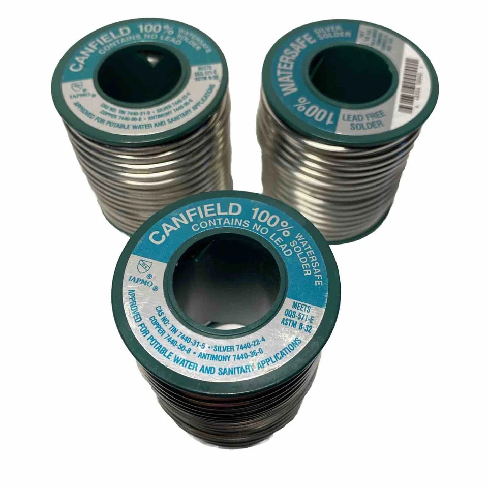 Carrete Canfield 100 % resistente al agua sin plomo 0,125 pulgadas de diámetro Lote de 3 Soldaduras Plata Nuevas Foto 1 de 4