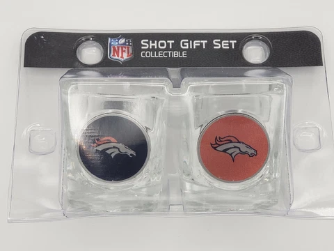Great American Products NFL Denver Broncos 2 Piece Square 2 oz.Shot Glass Set Cover