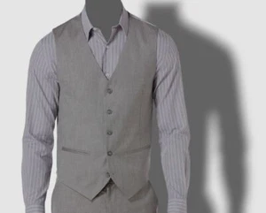 $180 Perry Ellis Portfolio Mens Gray Slim Fit Herringbone Suit Vest Waistcoat XS - Picture 1 of 2