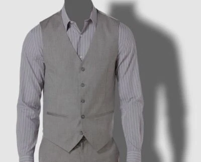 $180 Perry Ellis Portfolio Mens Gray Slim Fit Herringbone Suit Vest Waistcoat XS - Image 1 of 2