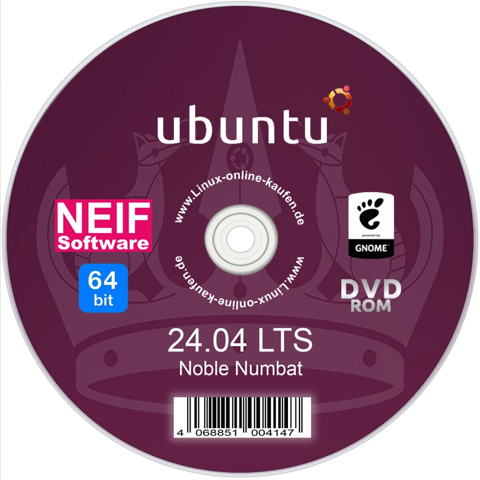 Linux Ubuntu 24.04 LTS "Noble Numbat" Deutsch auf DVD oder USB-Stick NEU 2024 - Bild 1 von 4