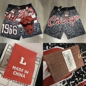 Official BNWT L Mitchell & Ness Chicago Bulls Jumbotron Sublimated NBA Shorts - Picture 1 of 11