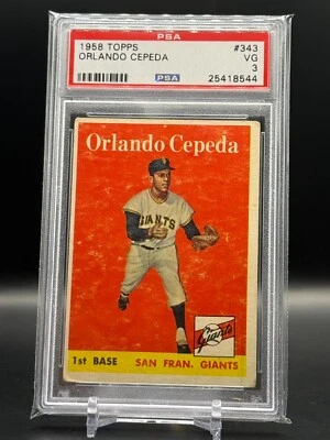 1958 Topps #343 Orlando Cepeda novato PSA 3 RC Giants Salón de la fama Foto 1 de 2