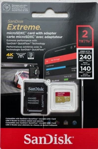 Sandisk Extreme Micro SDXC Card 2TB A2 V30 UHS-I , U3 with Adapter - Photo 1/1