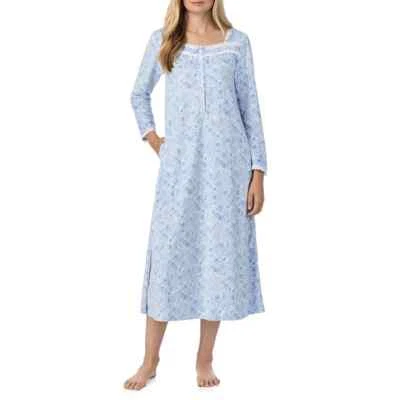 Acogedor camisón de ballet tejido polar manga larga floral azul/blanco Eileen West M Foto 1 de 3