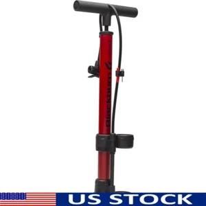 Bicycle Floor Pump Dual Head Presta Schrader Inflation Gauge W/ Ball Needle New - Picture 1 of 8