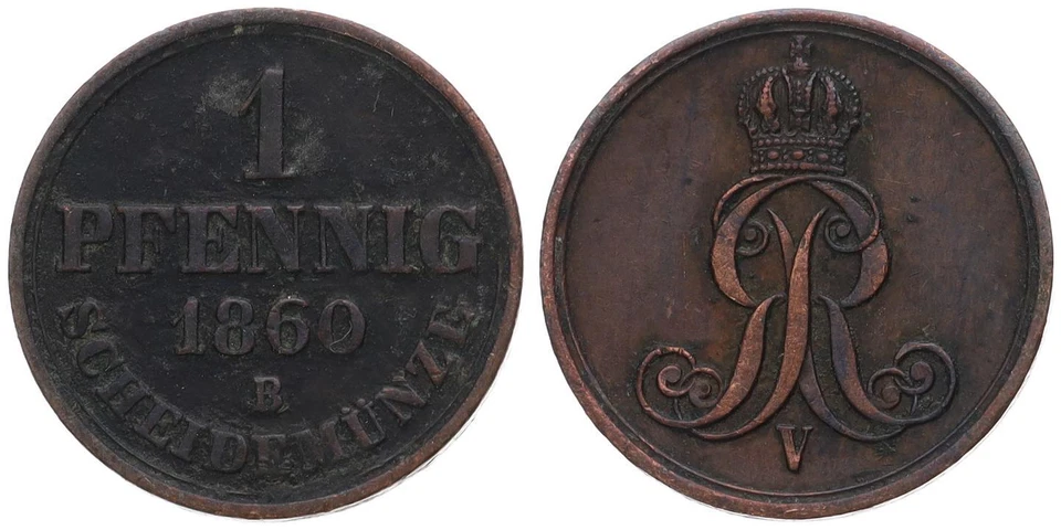 Old German States - Hanover 1 Pfennig 1860 B - Copper, 2g, Ø 17.5mm Km#233 - Image 1 of 1